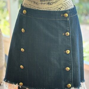 Michael Kors Dark Blue Denim Skirt with Gold Buttons